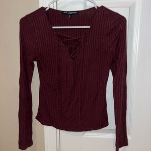 Crisscross Maroon Long Sleeve Shirt